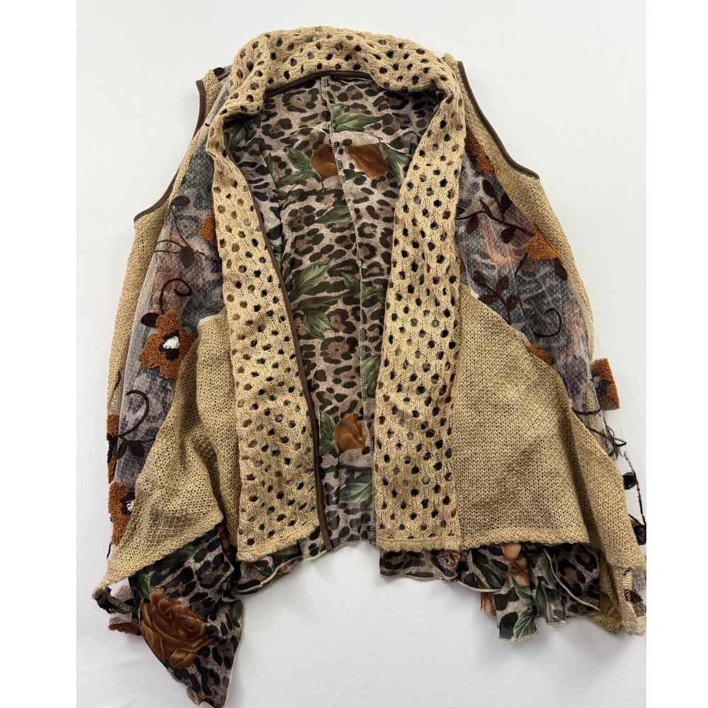 Ania A Mohair Vest Wool Sweater Embroidery Long Asymmetric Cardigan Knit Women M